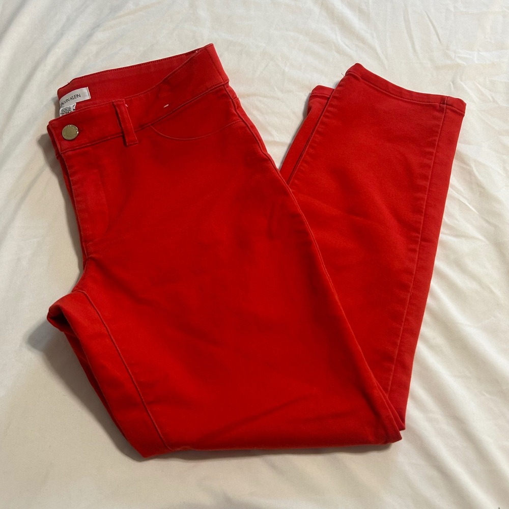 Calvin Klein Womens Red Skinny Stretch Pants Size 6 RN54163 Casual Professional